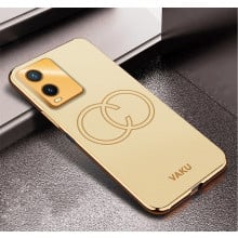 Vaku ® Vivo T1x Skylar Leather Pattern Gold Electroplated Soft TPU Back Cover