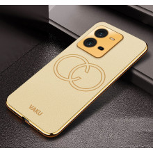 Vaku ® Vivo V25 5G Skylar Leather Pattern Gold Electroplated Soft TPU Back Cover
