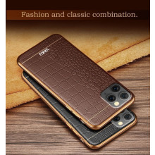 VAKU ® For Apple iPhone 11 Pro European Leather Stitched Gold Electroplated Soft TPU Back Cover