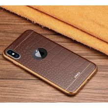 VAKU ® Apple iPhone XS Max European Leather Stitched Gold Electroplated Soft TPU Back Cover