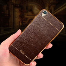 VAKU ® OPPO F1 PLUS European Leather Stitched Gold Electroplated Soft TPU Back Cover