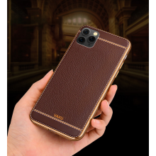 Vaku ® For Apple iPhone 11 Pro Leather Stitched Gold Electroplated Soft TPU Back Cover