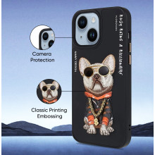 Vaku ® Apple iPhone 14 3D Embroidery Chain Pug Anti-Slip Scratch Resistant Protective Case Back Cover