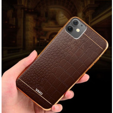 VAKU ® Apple iPhone 11 European Leather Stitched Gold Electroplated Soft TPU Back Cover
