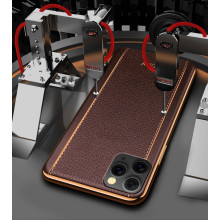 Vaku ® For Apple iPhone 11 Pro Max Vertical Leather Stitched Gold Electroplated Soft TPU Back Cover