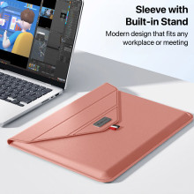 Vaku Luxos ® URBANMATE MacBook & Laptop Sleeve 13/14 Inch Vegan Leather Ultra-Thin Protection Sleeve With Built-in Stand