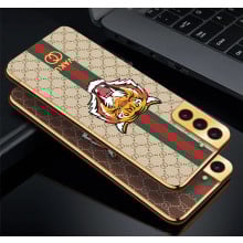 Vaku ® Samsung Galaxy S21 FE Lynx Leather Stitched Gold Electroplated Soft TPU Back Cover