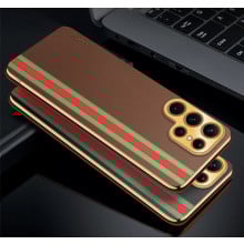 Vaku ® Samsung Galaxy S24 Ultra Felix Line Leather Pattern Gold Electroplated Soft TPU Back Cover