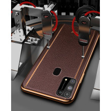 Vaku ® Samsung Galaxy M31 Vertical Leather Stitched Gold Electroplated Soft TPU Back Cover