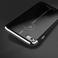 Shengo ® Apple iPhone 6 / 6S Piano Black Liner Series 2K Electroplated Finish Logo Display TPU Back Cover-Black + Silver