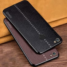 Vaku ® Oppo F7 Lexza Series Double Stitch Leather Shell with Metallic Camera Protection Back Cover