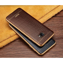 VAKU ® Samsung Galaxy S6 EDGE European Leather Stitched Gold Electroplated Soft TPU Back Cover