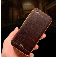 VAKU ® VIVO Y66 European Leather Stitched Gold Electroplated Soft TPU Back Cover