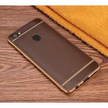 Vaku ® Oppo F5 Leather Stitched Gold Electroplated Soft TPU Back Cover