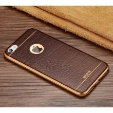 VAKU ® Apple iPhone 5 / 5S / SE European Leather Stitched Gold Electroplated Soft TPU Back Cover