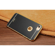 VAKU ® Apple iPhone 7 Leather Stitched Gold Electroplated Soft TPU Back Cover