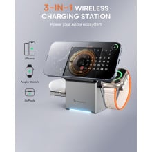 Vaku Luxos ® 3-in-1 Gyro Charge 23W Magnetic Wireless MagSafe Charger for iPhone 16/16 Plus/16 Pro/Max, 15/14/13/12, AirPods & iWatch Series