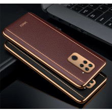 Vaku ® Redmi Note 9 Vertical  Leather Stitched Gold Electroplated Soft TPU Back Cover