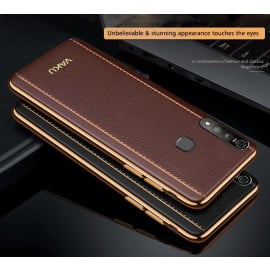 Vaku ®  Vivo Z1 Pro Vertical Leather Stitched Gold Electroplated Soft TPU Back Cover