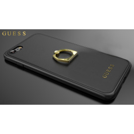 GUESS ® Apple iPhone 8 Plus Prama Paris Series Pure Leather 2K Gold Electroplated + inbuilt ring stand Back Case