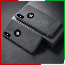 VAKU ® For Apple iPhone X / XS Alcantara Super Suede Logo Cut Leather Cover