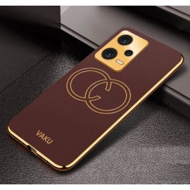 Vaku ® Xiaomi Redmi Note 12 5G Skylar Leather Pattern Gold Electroplated Soft TPU Back Cover