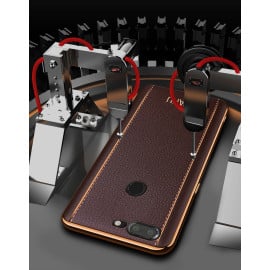 Vaku ® OnePlus 5T Vertical Leather Stitched Gold Electroplated Soft TPU Back Cover