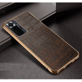Vaku ® Redmi Note 10 Pro Rexza Leather Stitched Gold Electroplated Soft TPU Back Cover