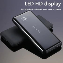 Vaku ® Glassia Series Wire-less Charging Glossy Finish With Digital Display High Power 15,000 mAh Dual-USB Output -Jet Black
