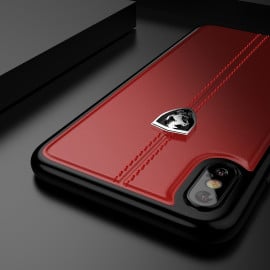 Ferrari ® Apple iPhone X Vertical Contrasted Stripe - Material Heritage leather Hard Case back cover