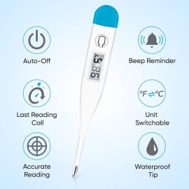 DR VAKU® Digital Thermometer for Adults & Babies Fast Oral & Underarm Temperature Measurement Celsius & Fahrenheit Water-Resistant
