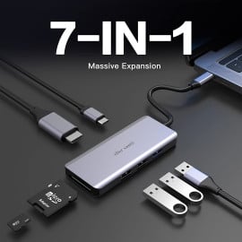 eller santé ® USB Hub Type C SENTINEL 7IN1 multiport USB 2.0/3.0 High-Speed Adapter connector (5GBPS) data transfer Converter Extension, 4K HDMI, SD/TF Card Reader docking station USB A Ports