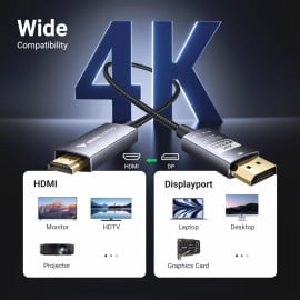 Vaku Luxos ® HOLOLINK DisplayPort to HDMI Cable 2M | Stunning 4K@60Hz | Tough Nylon Braided