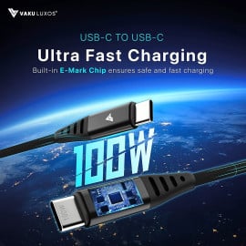 DR VAKU ® DuraTuff USB C to  C Cable 100W Fast Charge Power Delivery E-marker smart Chip Cable Compatible for 15 / 15 Pro / 15 Pro Max / 15 Plus MacBook Pro 2021/ iPad Pro/ Samsung Galaxy S21 S22 Note 20 Dell XPS Pixel