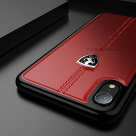Ferrari ® Apple iPhone XR Vertical Contrasted Stripe Material Heritage leather Hard Case Back Cover