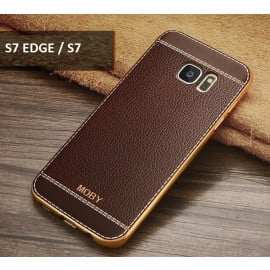 VAKU ® Samsung Galaxy S7 Leather Stiched Gold Electroplated Soft TPU Back Cover
