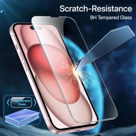 Vaku ® Apple iPhone 15 Plus Screen Protector HD Tempered Glass 9H Anti Scratch Upgrade Edge Protection Glass with Applicator