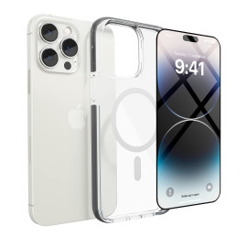 Vaku Luxos ® 2In1 Combo Apple iPhone 14 Pro Guard Mag-Safe Series Shockproof TPU Case Back Cover with 3D Tempered Glass