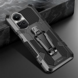 Vaku ® Oppo Reno10 5G Vanguard Military Grade Armor Case with Metal Belt Clip Kickstand Back Cover