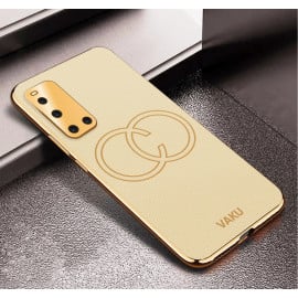 Vaku ® Vivo V19 Skylar Leather Pattern Gold Electroplated Soft TPU Back Cover