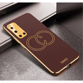 Vaku ® Vivo V19 Skylar Leather Pattern Gold Electroplated Soft TPU Back Cover