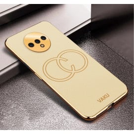 Vaku ® OnePlus 7T Skylar Leather Pattern Gold Electroplated Soft TPU Back Cover