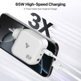 DR VAKU ® 65W Charger Type C Fast Adapter With Multi Port Dual PD Charging GaN Technology For MacBook Laptop, iPhone 16/15/14/13/12 Series, Samsung and Android Devices