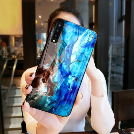 VAKU ® Samsung Galaxy A7 (2018) Emperador Light Series Ultra-Shine Luxurious Tempered Finish Silicone Frame Thin Back Cover