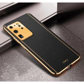 Vaku ® Samsung Galaxy S20 Ultra Luxemberg Series Leather Stitched Gold Electroplated Soft TPU Back Cover