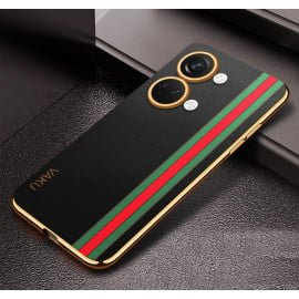 Vaku ® OnePlus Nord 3 Felix Line Leather Stitched Gold Electroplated Soft TPU Back Cover