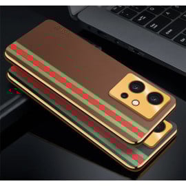 Vaku ® Vivo T1 5G Felix Line Leather Stitched Gold Electroplated Soft TPU Back Cover Case