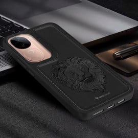 Vaku ® Vivo V40e 5G Lion Embossed Luxury Designer Leather Protective Back Cover