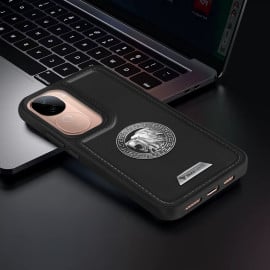 Vaku ® Vivo V40e 5G Regal Shield Metal Lion Engraved Leather Protective Back Cover