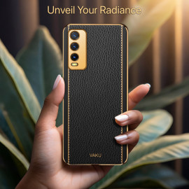 Vaku ® Vivo Y20 Luxemberg Leather Pattern Gold Electroplated Soft TPU Back Cover Case